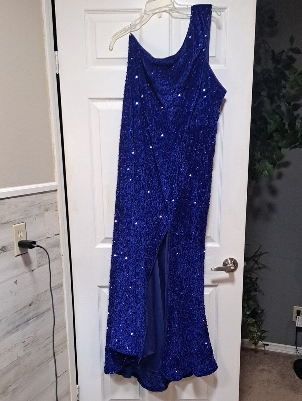 Dark Royal Blue One Shoulder Sequin Gown